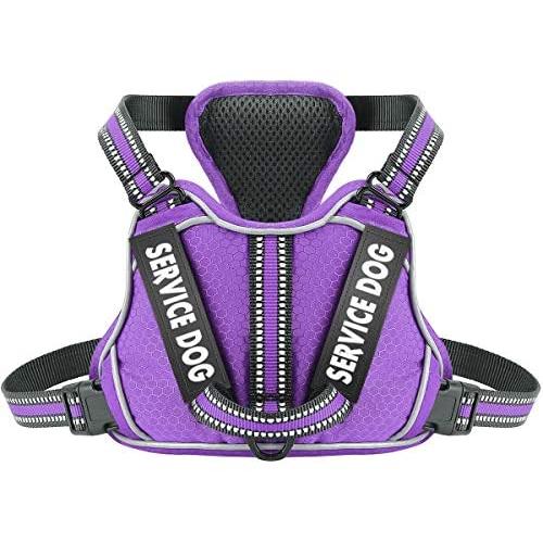 Service Dog Harness with 4pcs Free Labels, Adjustable No Pull Dog Vest with Nylon Handle - Upgrade Fabric 3M Reflective & Breatheable Easy On and Off Safety Pet Halters - No More Pulling or Choking