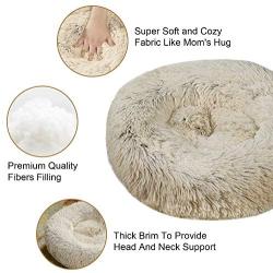 Zerohub Calming Dog Bed, Ultra Soft Faux Fur Donut Cuddler Dog Bed with Anti-Slip & Waterproof Base, Machine Washable Round Pet Bed for Small Medium Dogs and Cats (Multiple Sizes)