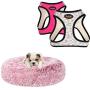 Poohoo 2 Pack Step-in Double Layers Mesh Dog Vest Harness Adjustable for Small Medium Dogs (L(Chest:19.2''-21.7''), Beige and Pink), Calming Faux Fur Donut Cuddler Dog Bed