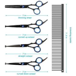 Dog Grooming Scissors Kit,5 Pcs of Professional Safe Stainless Steel Pet Grooming Scissors Hair Trimming Shears Rounded Tip Sharp Durable Shears with Pet Grooming Comb in Kit