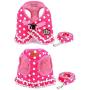 Cute Small Dog Harness, Ladies Polka Dots Dog Vest Harness Set with Pink Leash and Bowknot Collar, 3 in 1 Girl Style Vest Harness Set for Puppy and Cat (S, Pink)