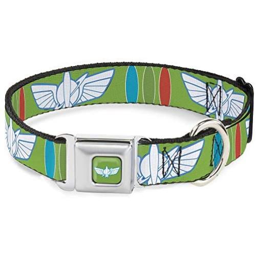 Buckle-Down Dog Collar Seatbelt Buckle Toy Story Buzz Lightyear Bounding Space Ranger Logo Buttons Available in Adjustable Sizes for Small Medium Large Dogs