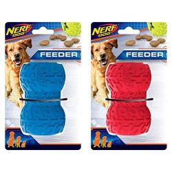 Nerf Dog Tire Feeder Dog Toy, Lightweight, Durable and Water Resistant, 4 Inches, For Medium/Large Breeds, Two Pack, Blue and Red