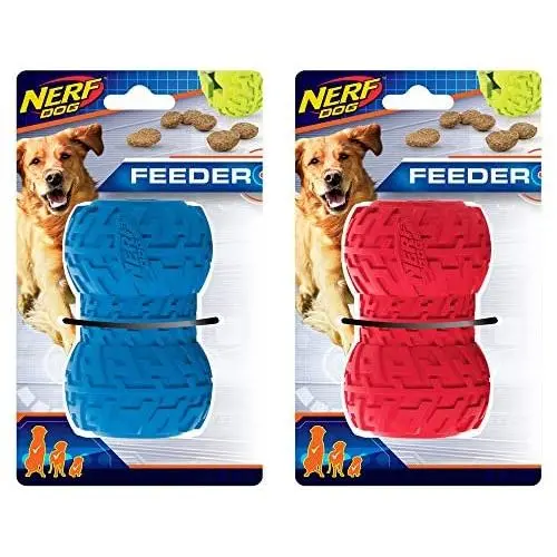Nerf Dog Tire Feeder Dog Toy, Lightweight, Durable and Water Resistant, 4 Inches, For Medium/Large Breeds, Two Pack, Blue and Red Nerf Dog Tire Feeder Dog Toy, Lightweight, Durable and Water Resistant, 4 Inches, For Medium/Large Breeds, Two Pack, Blue and Red