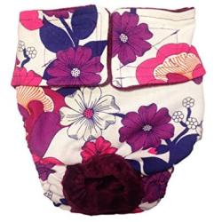 Barkertime Dog Diapers - Made in USA - Purple Flower on White Premium Waterproof Dog Diaper, L, Without Tail Hole for Incontinence, Housetraining and Dogs in Heat