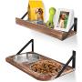 Emfogo Dog Bowls Customized Height Wall Mounted Elevated Pet Feeder with 2 Stainless Steel Dog or Cat Dishes and Storage Shelf Rustic Wood Raised Pet Bowls 15.8 in L