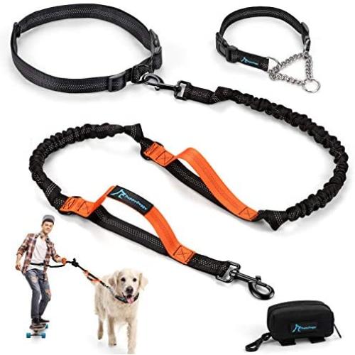 PuppyDoggy Hands Free Dog Leash Reflective 6 ft for Large and Medium Dogs with Adjustable Waist Belt & Chain Martingale Dog Collar & Poop Bag Dispenser for Running Walking Training (Large, Orange) PuppyDoggy Hands Free Dog Leash Reflective 6 ft for Large and Medium Dogs with Adjustable Waist Belt & Chain Martingale Dog Collar & Poop Bag Dispenser for Running Walking Training (Large, Orange)