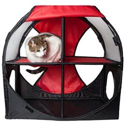 PET LIFE Kitty-Play Collapsible Travel Interactive Kitty Cat Tree Maze House Lounger Tunnel Lounge, One Size, Red and Black