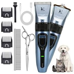 Dog Grooming Clippers, DUU Pet Hair Clippers with 2 Types Blade, Cordless Hair Grooming Kit with 4 Comb Guides & Extra Tools, Professional Quiet Dog Shaver Trimmer for Dogs, Cats, Rabbits & Other Pets