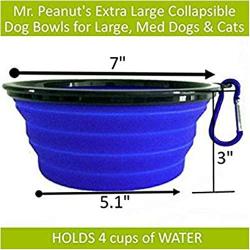 Mr. Peanuts Extra Large 34oz, 7'' Diameter, 2 Pak Collapsible Dog Bowls for Large & Med Dogs, Dishwasher Safe BPA Free Food Grade Silicone, Portable Foldable Travel Bowls for Journeys & Hikes (2 Pak)