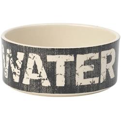 PetRageous 10003 Vintage Stoneware Dog Water Bowl with 3.5-Cup Capacity 6-Inch Diameter by 2.5-Inch Tall Great for Medium and Large Sized Dogs and Cats, Black and Natural, One Size