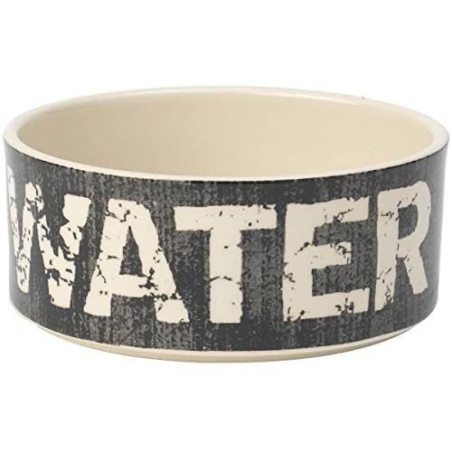 PetRageous 10003 Vintage Stoneware Dog Water Bowl with 3.5-Cup Capacity 6-Inch Diameter by 2.5-Inch Tall Great for Medium and Large Sized Dogs and Cats, Black and Natural, One Size