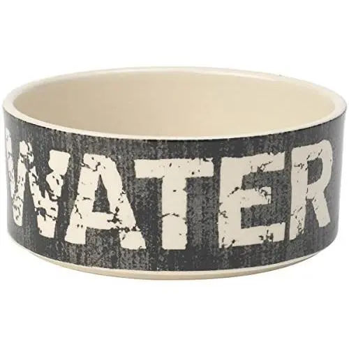 PetRageous 10003 Vintage Stoneware Dog Water Bowl with 3.5-Cup Capacity 6-Inch Diameter by 2.5-Inch Tall Great for Medium and Large Sized Dogs and Cats, Black and Natural, One Size PetRageous 10003 Vintage Stoneware Dog Water Bowl with 3.5-Cup Capacity 6-Inch Diameter by 2.5-Inch Tall Great for Medium and Large Sized Dogs and Cats, Black and Natural, One Size