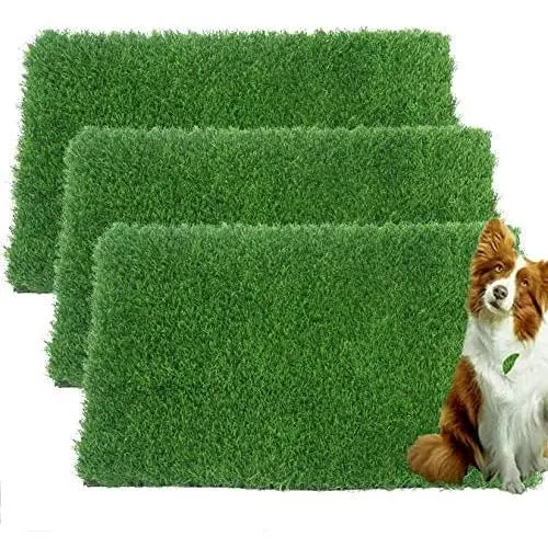 Hamiledyi Artificial Dog Grass Mat,Puppy Pee Pad Turf Rug Pet Indoor Replacement Potty Training with Drainage Holes for Dog Patio Lawn Decoration, 23.6”x 11.8”, 3PCS