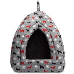 Hollypet Self-Warming 2 in 1 Foldable Comfortable Triangle Cat Bed Tent House, Gray Dog