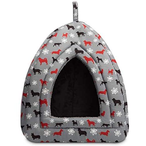 Hollypet Self-Warming 2 in 1 Foldable Comfortable Triangle Cat Bed Tent House, Gray Dog