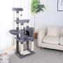 Xinyu 53 Inches Cat Tree Cat Condo with an Extra-Large Scratching Pad, Basket(Supported by Two Posts) Grey