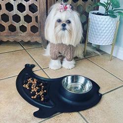 KEKS Dog Bowls Slow Feeder - No Spill Silicone Stand & Stainless Steel Dog Food & Water Feeder Set for Small Dogs Cats Puppy Kittens Pet