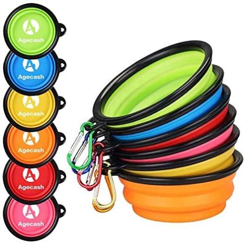 AGECASH A Collapsible Dog Bowl for Travel, 6 Pack Portable Silicone Pet Bowl, Expandable for Cat Dog Water Bowl Dish Feeding, Portable Dog Bowl with Carabiners for Walking Parking