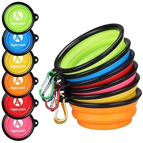AGECASH A Collapsible Dog Bowl for Travel, 6 Pack Portable Silicone Pet Bowl, Expandable for Cat Dog Water Bowl Dish Feeding, Portable Dog Bowl with Carabiners for Walking Parking AGECASH A Collapsible Dog Bowl for Travel, 6 Pack Portable Silicone Pet Bowl, Expandable for Cat Dog Water Bowl Dish Feeding, Portable Dog Bowl with Carabiners for Walking Parking