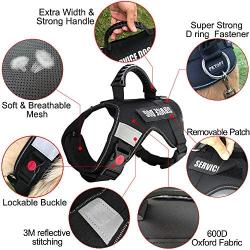 PET OPT Service Dog Vest Harness with Handle Classic Black No Pull Gentle,Adjustable Dog Vest Reflective Easy for Walking Training