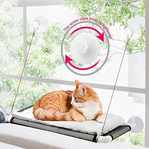 ZALALOVA Cat Window Perch, Cat Hammock Window Seat w/Free Fleece Blanket 2021 Latest Screw Suction Cups Extra Large Sturdy Cat Bed Cat Resting Seat Holds Two Large Cats