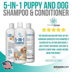 PET CARE Sciences Dog Shampoo, Naturally Derived Dog and Puppy Shampoo and Conditioner, 5 in 1 Formula with Coconut, Aloe and Oatmeal, Tear Free Dog Shampoo for Sensitive Skin, Made in The USA,16 floz