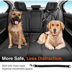 Pawaboo Dog Seatbelt, Upgraded Adjustable Nylon Pet Car Seat belt Harness Headrest Restraint, Bungee Double Dog Leash Reflective Vehicle Safety Leads Strap for Travel for Small Medium Large Dog, Black