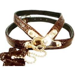Luxury Brown Real Leather Dog Harness for Toy Breeds with Stud X-Small. Fits for 10''-14'' Chest.
