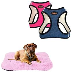 Poohoo 2 Pack Step-in Double Layers Mesh Dog Vest Harness Adjustable for Small Medium Dogs (L(Chest:19.2''-21.7''), Pink and Blue),Poohom Soft Plush Dog Bed,Dog Crate Bed Pet Cushion Pet Pillow Bed Wash