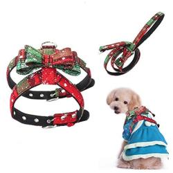 SYOOY Pet Christmas Harness Escape Proof Bow Knot Chest Strap Harness Soft Cloth Snow Pattern Collar Small and Medium-Sized Dog New Pet Pawty Supplies