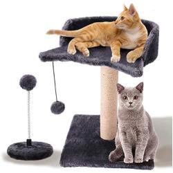 Cat Scratching Post for Kitty, with Natural Sisal Scratchers Post, Plush Platform and Hanging Toy Balls, Kittens & Cat Interactive Toys