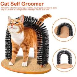 ITODA Cat Arch Self Groomer Massager Toy,Pet Kitten Scratcher Toys Cat Fur Grooming Brush Shedding with Scratch Pad