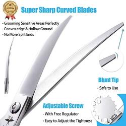 PURPLEBIRD Downward Curved, Straight Dog Grooming Scissors Pet Cutting, Thinning, Chunker Shears Professional Safety Shearing for Dogs Cats Face Paws 6.5 Inch, 7 Inch Japanese Stainless Steel Silver