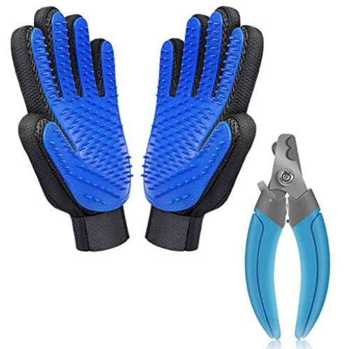 3 Pcs Pet Grooming Glove+Pets Dog&Cat Nail Clippers and Trimmers-Gentle Efficient Deshedding Brush Glove Hair Remover Mitt-Stainless Steel Pet Safety Guard&Lock-Best Pet Nail Trimmers for Animal