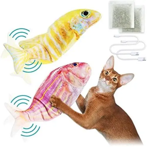 ZooZoo 2-Pack Flopping Plush Fish Catnip Cat Toy 11.8'' Touch Sensor Auto Activated Standby USB Charging Washable Electronic Wiggle Realistic Pet Simulation Happy Healthy Kitten Interactive Silver Vine ZooZoo 2-Pack Flopping Plush Fish Catnip Cat Toy 11.8'' Touch Sensor Auto Activated Standby USB Charging Washable Electronic Wiggle Realistic Pet Simulation Happy Healthy Kitten Interactive Silver Vine