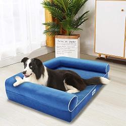 Orthopedic Dog Bed Memory Foam - Dog Couch Bed with Ergonomic Pillow Bolster Comfortable Mattress, Waterproof Dog Chaise Lounge Bed with Removable Washable Cover, Pet Sofa Bed for Large Dogs and Cats