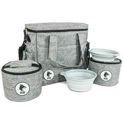 Top Dog Travel Bag - Airline Approved Travel Set for Dogs Stores All Your Dog Accessories - Includes Travel Bag, 2X Food Storage Containers and 2X Collapsible Dog Bowls - Gray