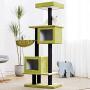 Large Cat Tower, Modern Cat Tree Condo, 2 Spacious House, Green Sofa Cloth Covered, Tall Perch with Raised Edge, Soft Cat Basket, Sisal Scratching Post