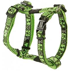 Premium Pattern Ribbon Designer Adjustable Dog H Harness for Medium Dogs; matching collar and leash available, Lime Juice Fresh Spring Design