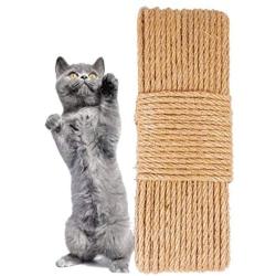 Cat Scratching Rope 90 Feet -6mm Diameter,Durable Natural Hemp Sisal Cordage for Crafts Furniture Protection Scratch Post Replacement Repairing,Ideal Round Twisted Cord DIY Cat Toy for Pet Climb