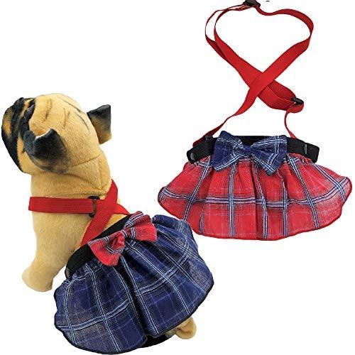 FunnyDogClothes Pack of 2 Dog Skirt Female Diapers with Suspenders for Small and Large Pet 100% Cotton Plaid Tartan Blue Red (XL/XXL Waist 22''- 32'')