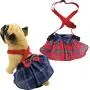FunnyDogClothes Pack of 2 Dog Skirt Female Diapers with Suspenders for Small and Large Pet 100% Cotton Plaid Tartan Blue Red (XL/XXL Waist 22''- 32'')