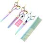 LILYS PET HIGH-END SERIES Japan 440C Pet Grooming Scissors Set,Rainbow Color,Cutting&Thinning&Two-way Curved shears Set (7.0'')