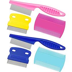 6 Pieces Pet Lice Combs Dog Grooming Flea Comb Cat Tear Stain Comb for Removal Dandruff, Hair Stain, Nit (Pink, Light Blue, Dark Blue, Yellow)