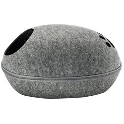 Lovely Cat Bed Pet Cave Sleeping Bag Zipper Egg Shape Cat Kennel Felt Cloth Basket Kitten Beds Nest Cats House for Pet Products (Color : Grey, Size : 47x39x25cm)