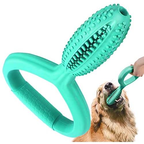 Pawaboo Dog Toothbrush Chew Toys, Rubber Toothbrush Stick Teeth Cleaning Dental Care Massager, Multifunctional Interactive Tug Chew Toys with Handle for Medium Large Dogs Aggressive Chewers <65 lbs