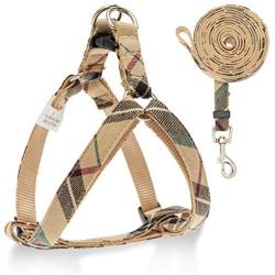 SCIROKKO No Pull Dog Harness and Leash Set - Adjustable Plaid Step in Puppy Basic Harness for Small Medium Dogs Cats