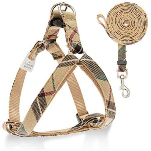 SCIROKKO No Pull Dog Harness and Leash Set - Adjustable Plaid Step in Puppy Basic Harness for Small Medium Dogs Cats