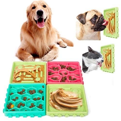 WSpring Dog Lick Pad, Dog Bathing Distraction & Slow Feeder Dog Mat, Dog Puzzle Toys (4 PCs)